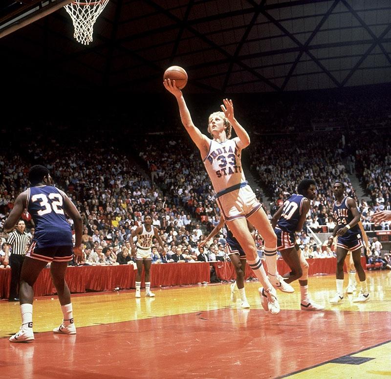 Larry Bird goes to the basket against DePaul in the 1979 Final Four.