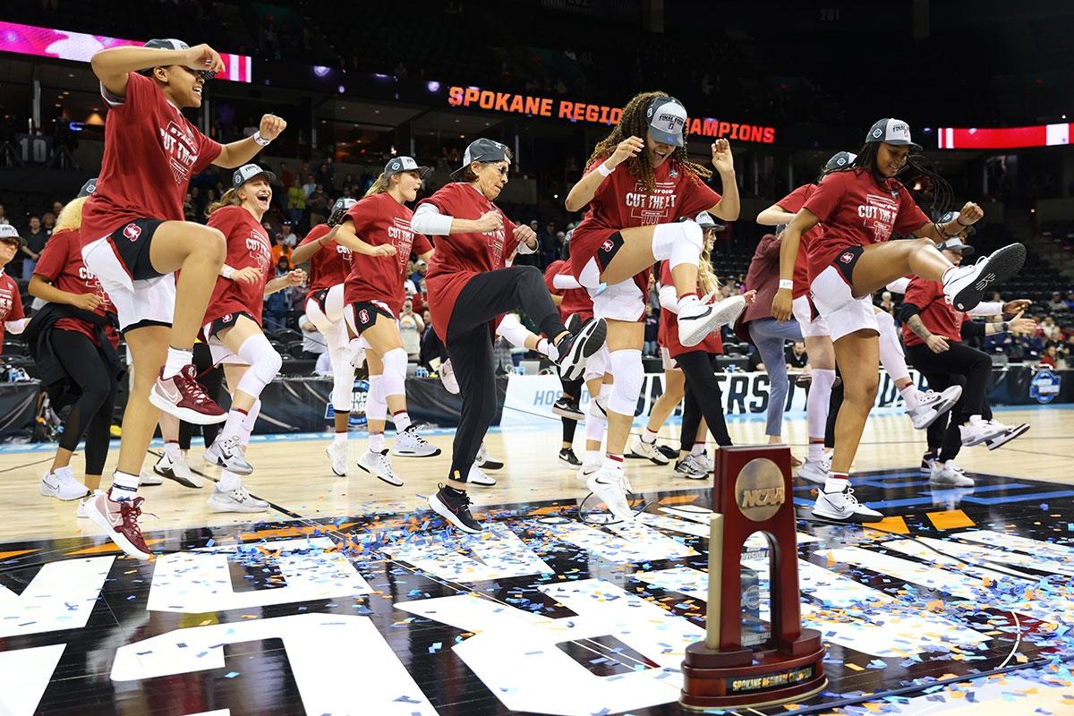 Stanford dances after earning a spot in the 2022 Final Four.