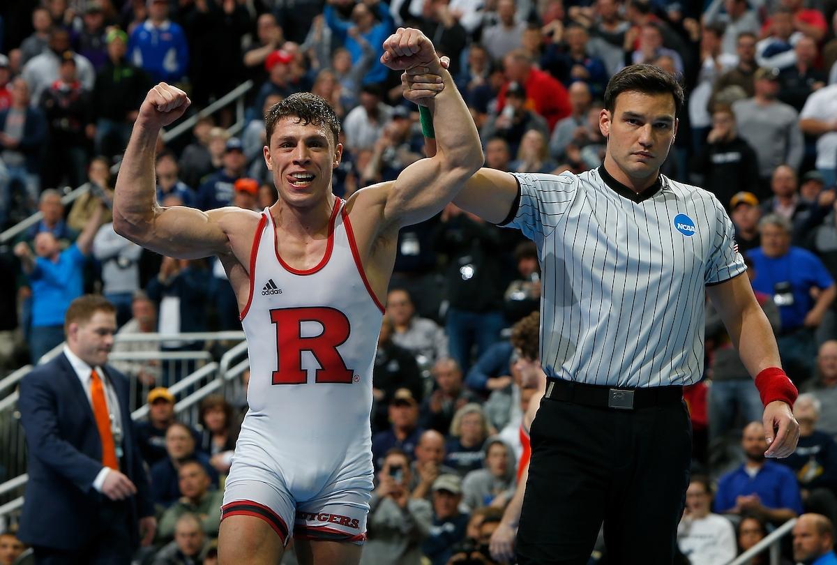 Nick Suriano celebrates
