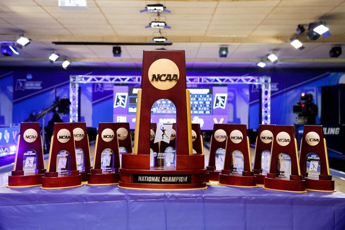 The 2022 NCAA Bowling Championship trophies