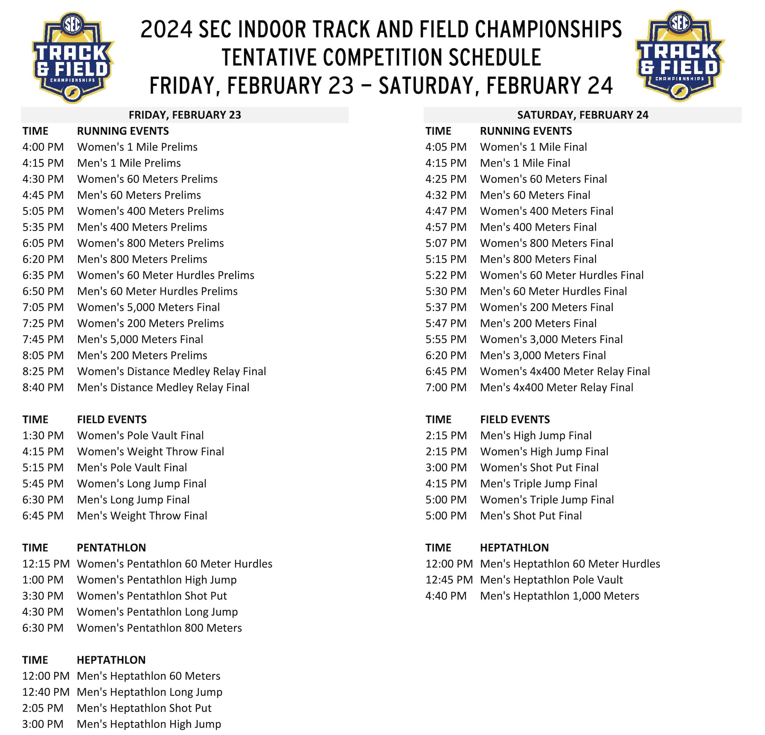 SEC indoor schedule