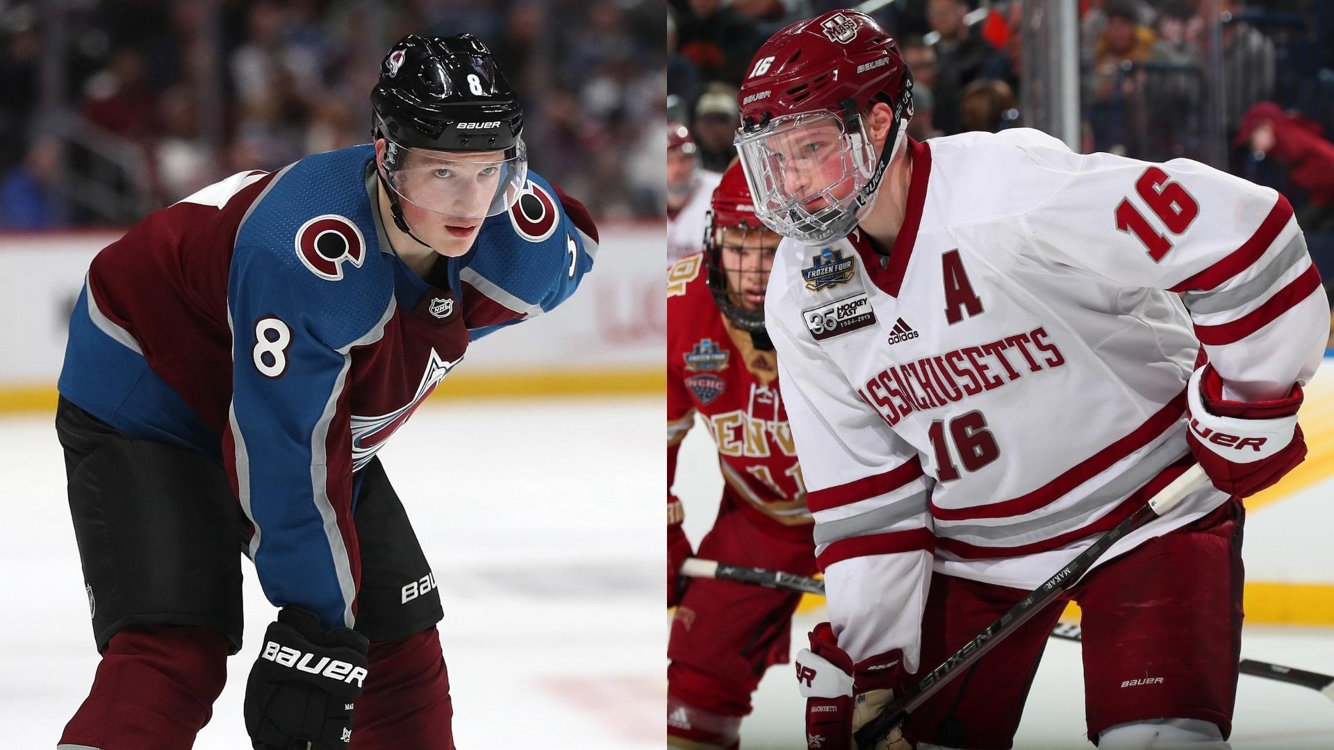 Cale Makar in his debut with the Colorado Avalanche and as a member of the UMass Minutemen