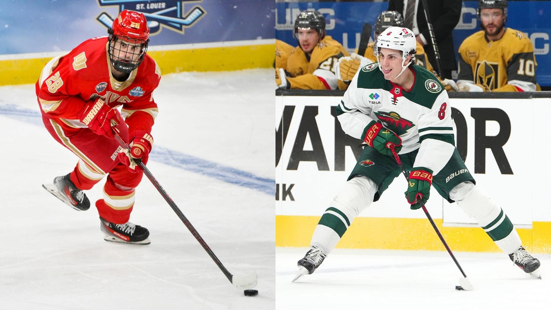 Zeev Buium as a member of the Denver Pioneers and the Minnesota Wild