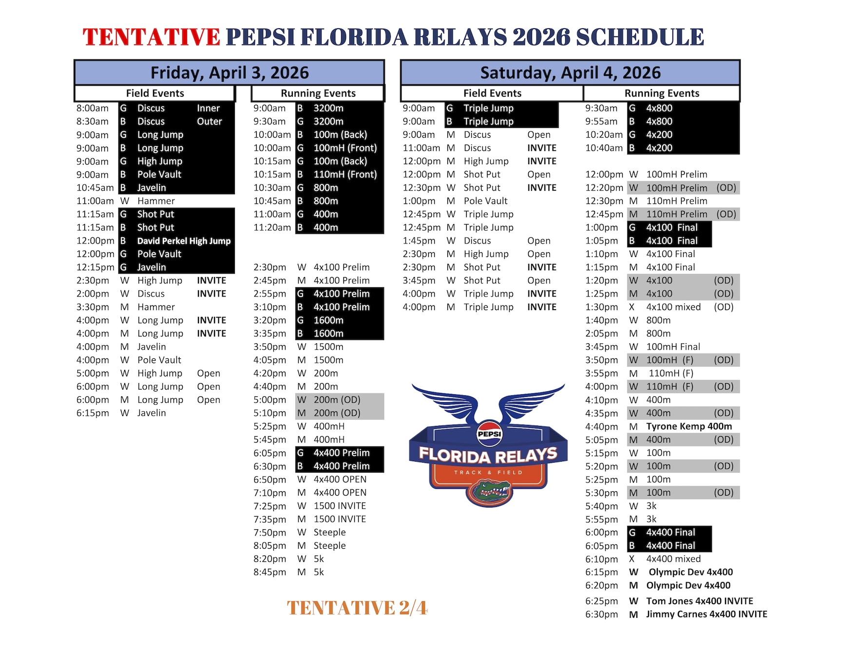 schedule of events